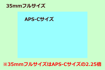 イメージセンサー　サイズ比較　35mmフルサイズとAPS-Cサイズ